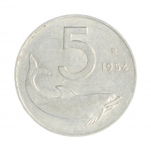 Km#92 5 Liras 1954 R (Roma) MBC Itália Europa Alumínio 20.2(mm) 1(gr)