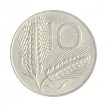 Km#93 10 Liras 1975 R BC  Itália Europa Alumínio 23.25(mm) 1.6(gr)