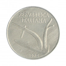 Km#93 10 Liras 1975 R MBC+ Itália Europa Alumínio 23.25(mm) 1.6(gr)