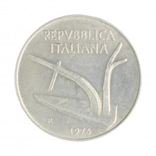 Km#93 10 Liras 1974 R MBC+ Itália Europa Alumínio 23.25(mm) 1.6(gr)