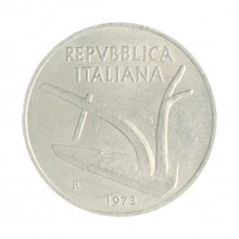 Km#93 10 Liras 1973 R MBC+ Itália Europa Alumínio 23.25(mm) 1.6(gr)