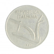 Km#93 10 Liras 1967 R MBC Itália Europa Alumínio 23.25(mm) 1.6(gr)