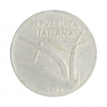 Km#93 10 Liras 1953 R MBC Itália Europa Alumínio 23.25(mm) 1.6(gr)