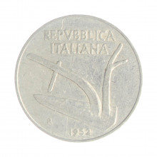 Km#93 10 Liras 1952 R MBC Itália Europa Alumínio 23.25(mm) 1.6(gr)