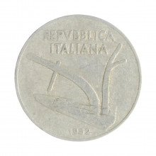 Km#93 10 Liras 1952 R MBC Itália Europa Letra R Apagada Alumínio 23.25(mm) 1.6(gr)