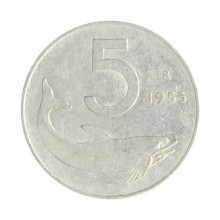 Km#92 5 Liras 1955 R MBC Itália Europa Alumínio 20.2(mm) 1(gr)