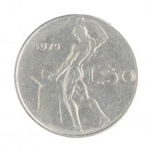 Km#95.1 50 Liras 1979 R MBC Itália Europa Aço Iox 24.8(mm) 6.25(gr)