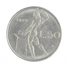 Km#95.1 50 Liras 1979 R MBC+ Itália Europa Aço Iox 24.8(mm) 6.25(gr)