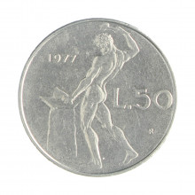 Km#95.1 50 Liras 1977 R MBC+ Itália Europa Aço Iox 24.8(mm) 6.25(gr)