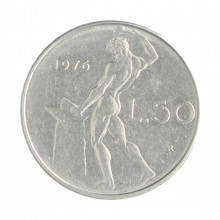 Km#95.1 50 Liras 1976 R MBC+ Itália Europa Aço Iox 24.8(mm) 6.25(gr)