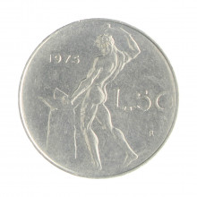 Km#95.1 50 Liras 1975 R MBC+ Itália Europa Aço Iox 24.8(mm) 6.25(gr)