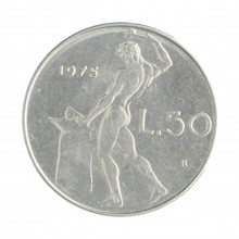 Km#95.1 50 Liras 1975 R MBC+ Itália Europa Aço Iox 24.8(mm) 6.25(gr)