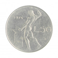 Km#95.1 50 Liras 1974 R MBC Itália Europa Aço Iox 24.8(mm) 6.25(gr)
