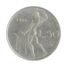 Km#95.1 50 Liras 1974 R MBC+ Itália Europa Aço Iox 24.8(mm) 6.25(gr)