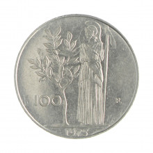 Km#96.1 100 Liras 1975 R MBC  Itália Europa Aço Iox 27.8(mm) 8(gr)