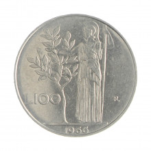 Km#96.1 100 Liras 1966 R MBC  Itália Europa Aço Inox 27.8(mm) 8(gr)