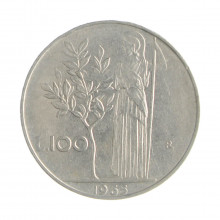 Km#96.1 100 Liras 1965 R MBC  Itália Europa Aço Inox 27.8(mm) 8(gr)