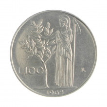 Km#96.1 100 Liras 1965 R MBC + Itália Europa Aço Inox 27.8(mm) 8(gr)