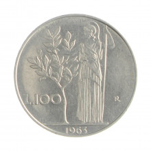Km#96.1 100 Liras 1963 R MBC + Itália Europa Aço Inox 27.8(mm) 8(gr)