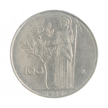 Km#96.1 100 Liras 1959 R MBC  Itália Europa Aço Inox 27.8(mm) 8(gr)