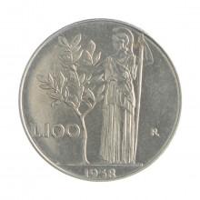 Km#96.1 100 Liras 1958 R MBC + Itália Europa Aço Inox 27.8(mm) 8(gr)