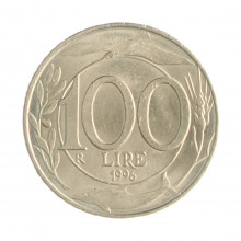 Km#159 100 Liras 1996 R MBC+ Itália Europa Cupro-Níquel 22(mm) 4.5(gr)