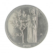 Km#96.1 100 Liras 1981 R MBC+ Itália Europa Aço Inox 27.8(mm) 8(gr)