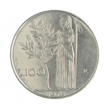 Km#96.1 100 Liras 1978 R MBC+ Itália Europa Aço Inox 27.8(mm) 8(gr)