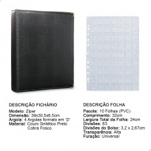 Álbum Fichário 10 Folhas para 630 Moedas 32x24 Ziper Cobra Fosco GG