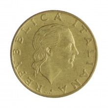 Km#152 200 Liras 1993 R MBC+ Itália Europa Exposição Mundial de Filatelia temática - Génova'92
Bronze Alumínio 24(mm) 5