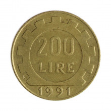 Km#105 200 Liras 1991 R MBC+ Itália Europa Bronze Alumínio 24(mm) 5(gr)