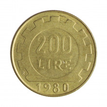 Km#105 200 Liras 1980 R MBC Itália Europa Bronze Alumínio 24(mm) 5(gr)