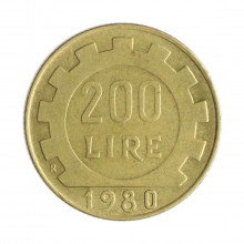 Km#105 200 Liras 1980 R MBC+ Itália Europa Bronze Alumínio 24(mm) 5(gr)