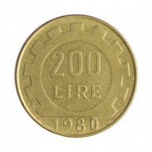 Km#105 200 Liras 1980 R MBC+ Itália Europa Bronze Alumínio 24(mm) 5(gr)