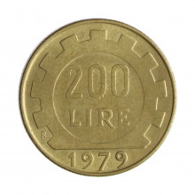 Km#105 200 Liras 1979 R MBC+ Itália Europa Bronze Alumínio 24(mm) 5(gr)