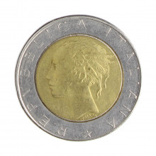Km#111 500 Liras 1987 R MBC+ Itália Europa Bimetálico: Núcleo de bronze alumínio e de aço inoxidável 29.3(mm) 11(gr)