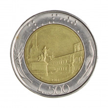 Km#111 500 Liras 1985 R MBC+ Itália Europa Bimetálico: Núcleo de bronze alumínio e de aço inoxidável 29.3(mm) 11(gr)
