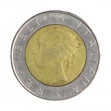 Km#111 500 Liras 1984 R MBC Itália Europa Bimetálico: Núcleo de bronze alumínio e de aço inoxidável 29.3(mm) 11(gr)