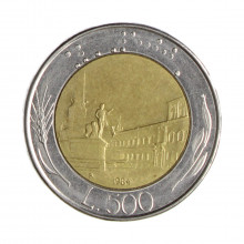 Km#111 500 Liras 1984 R MBC Itália Europa Bimetálico: Núcleo de bronze alumínio e de aço inoxidável 29.3(mm) 11(gr)