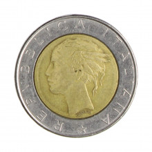 Km#111 500 Liras 1983 R MBC Itália Europa Bimetálico: Núcleo de bronze alumínio e de aço inoxidável 29.3(mm) 11(gr)