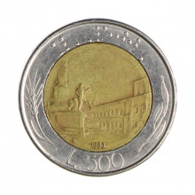Km#111 500 Liras 1983 R MBC Itália Europa Bimetálico: Núcleo de bronze alumínio e de aço inoxidável 29.3(mm) 11(gr)