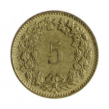 Km#26c 5 Rappens 1989 B MBC Suíça Europa Bronze-Alumínio 17.15(mm) 1.8(gr)