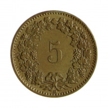 Km#26c 5 Rappens 1986 B MBC Suíça Europa Bronze-Alumínio 17.15(mm) 1.8(gr)