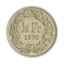 Km#23a.1 ½ Franc 1970 MBC+ Suíça Europa Cupro-Níquel 18.2(mm) 2.2(gr)
