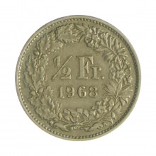Km#23a.1 ½ Franc 1968 MBC Suíça Europa Cupro-Níquel 18.2(mm) 2.2(gr)