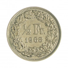Km#23a.1 ½ Franc 1968 MBC+ Suíça Europa Cupro-Níquel 18.2(mm) 2.2(gr)