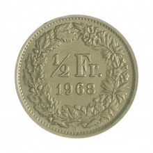 Km#23a.1 ½ Franc 1968 B MBC+ Suíça Europa Cupro-Níquel 18.2(mm) 2.2(gr)
