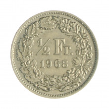 Km#23a.1 ½ Franc 1968 SOB  Suíça Europa Cupro-Níquel 18.2(mm) 2.2(gr)