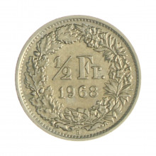 Km#23a.1 ½ Franc 1968 B SOB  Suíça Europa Cupro-Níquel 18.2(mm) 2.2(gr)