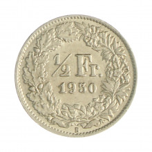 Km#23 ½ Franc 1950 B SOB/FC Suíça Europa Prata 0.835 18.2(mm) 2.5(gr)
